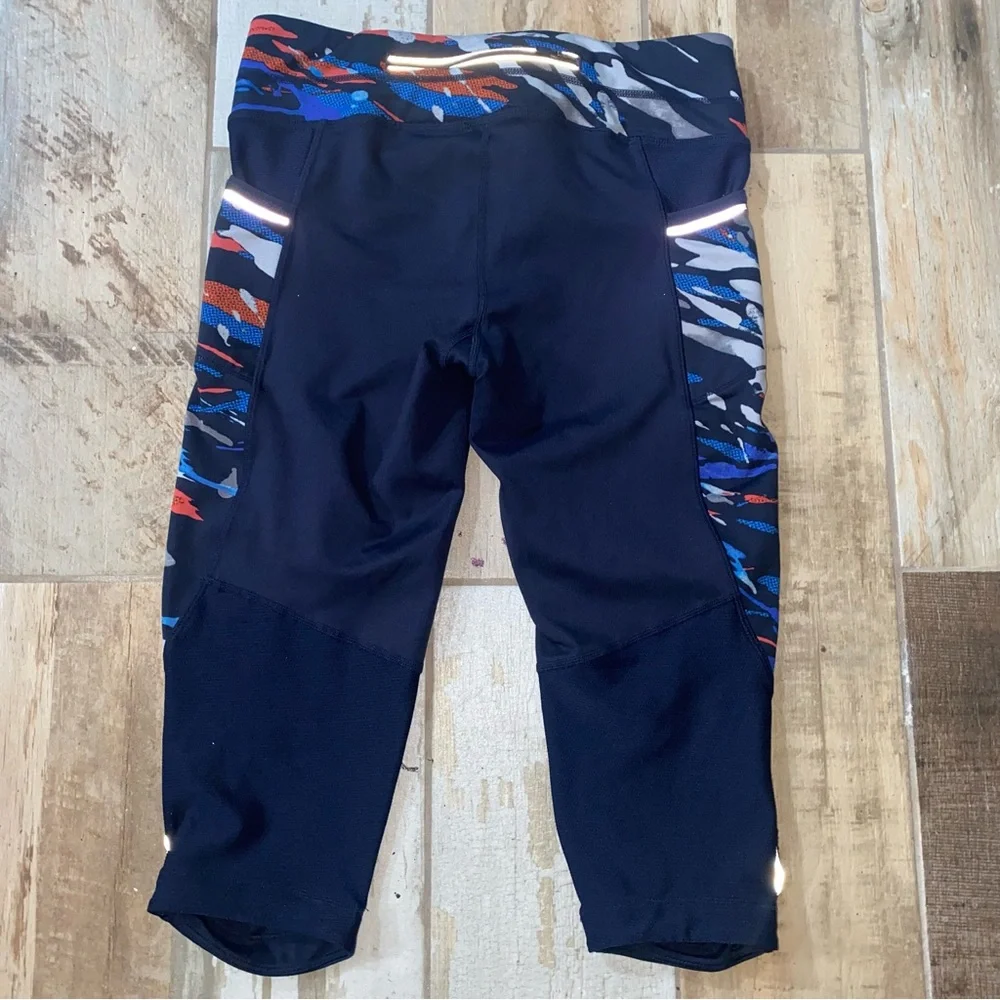 Athleta Leggings Yoga Pants Capri Womens Small Blue Spliced Fire Be Free Knicker - Picture 4 of 9